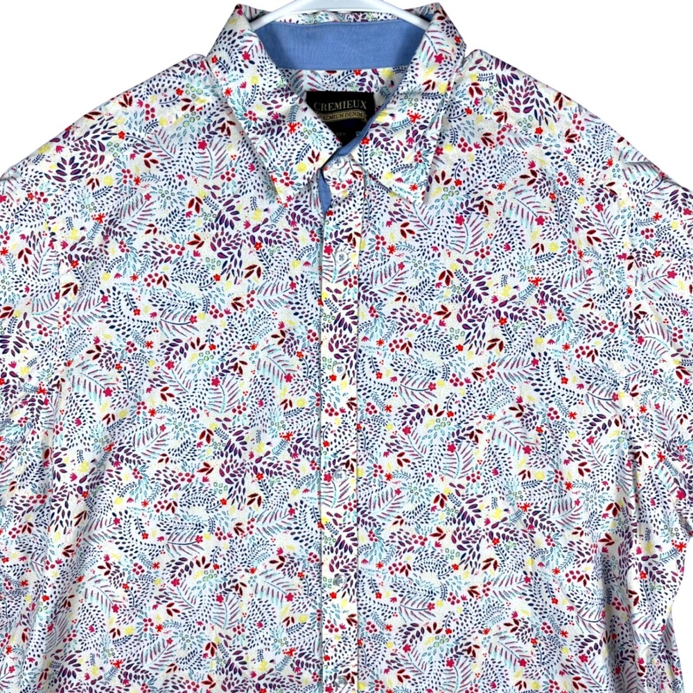 Cremieux Button Down Shirt Mens 2XB Multicolor Floral Short Sleeve Premium Denim